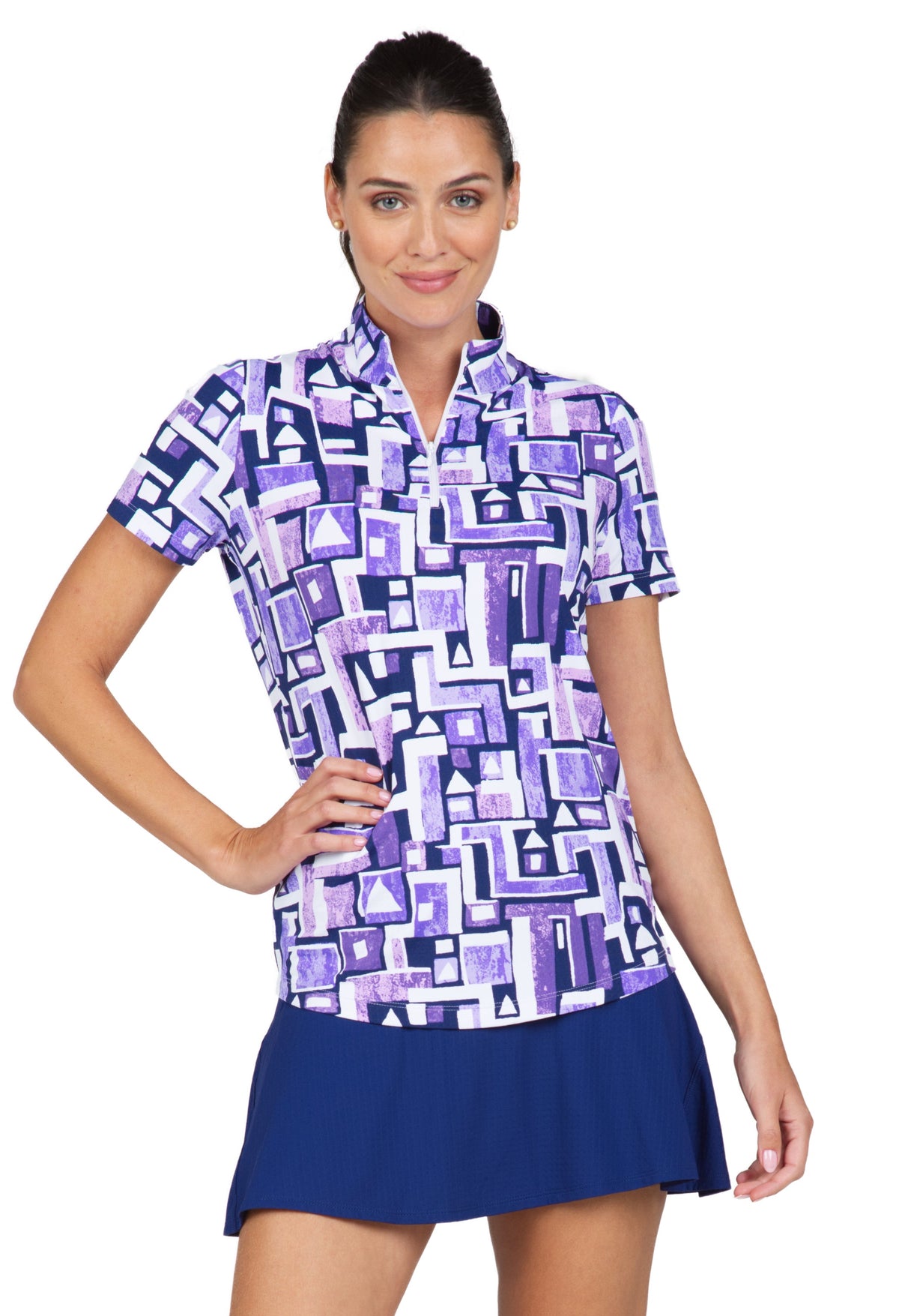 Jennifer Print Short Sleeve Mock Neck – 17543