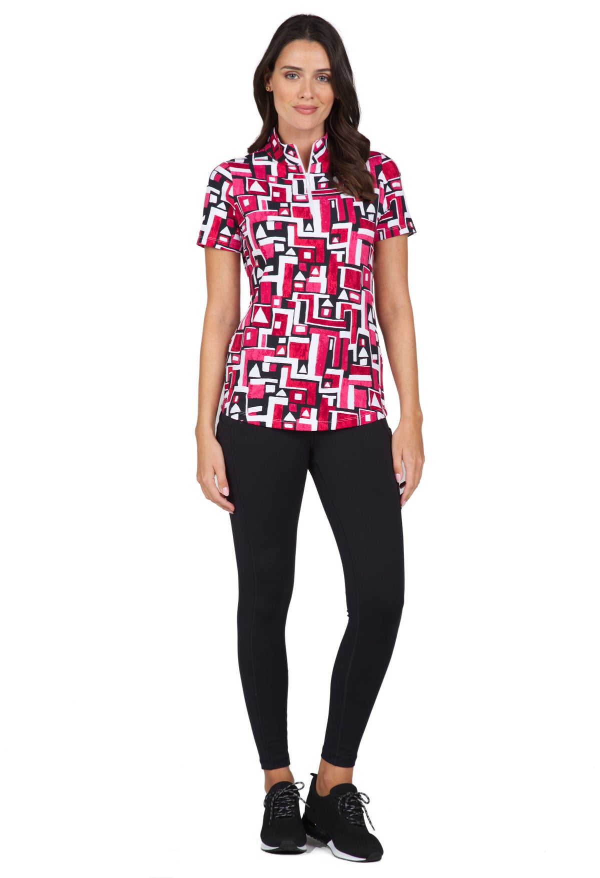 Jennifer Print Short Sleeve Mock Neck – 17543