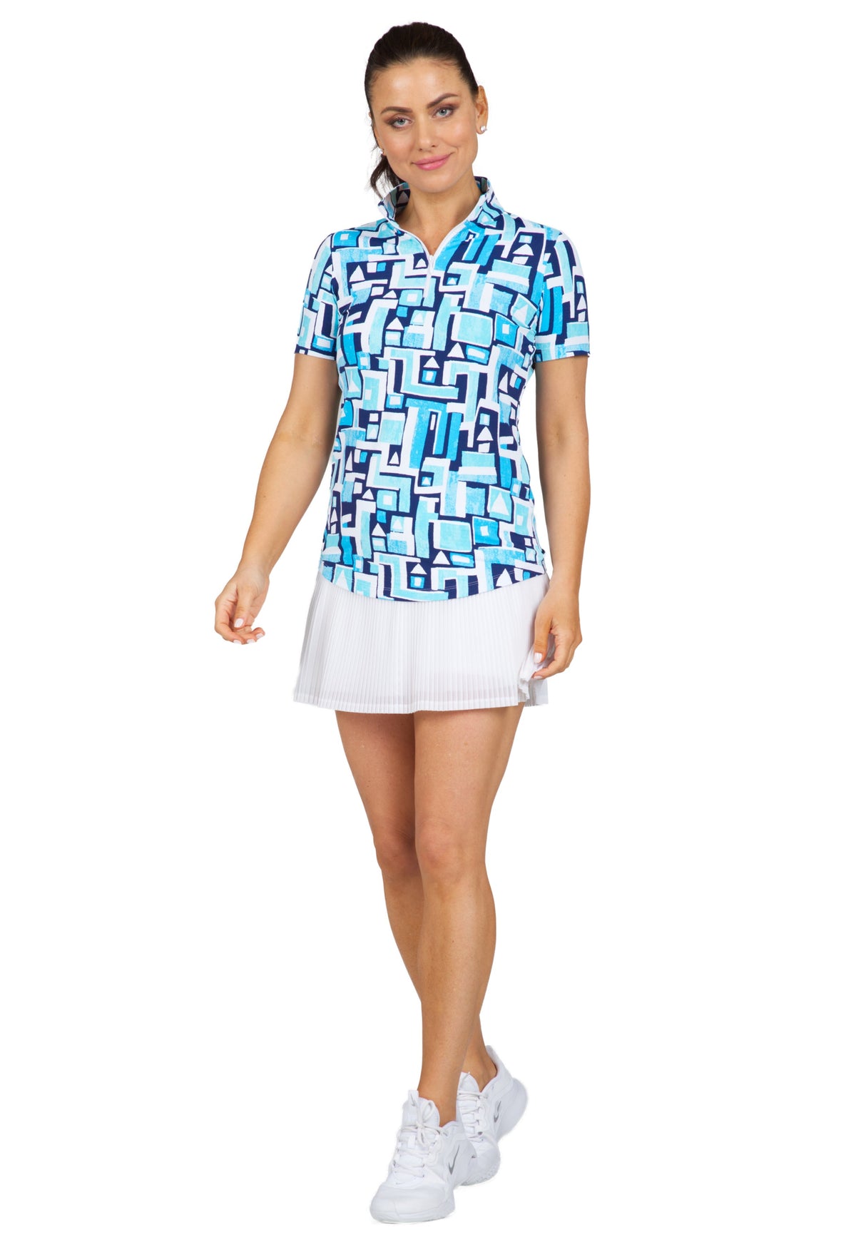 Jennifer Print Short Sleeve Mock Neck – 17543